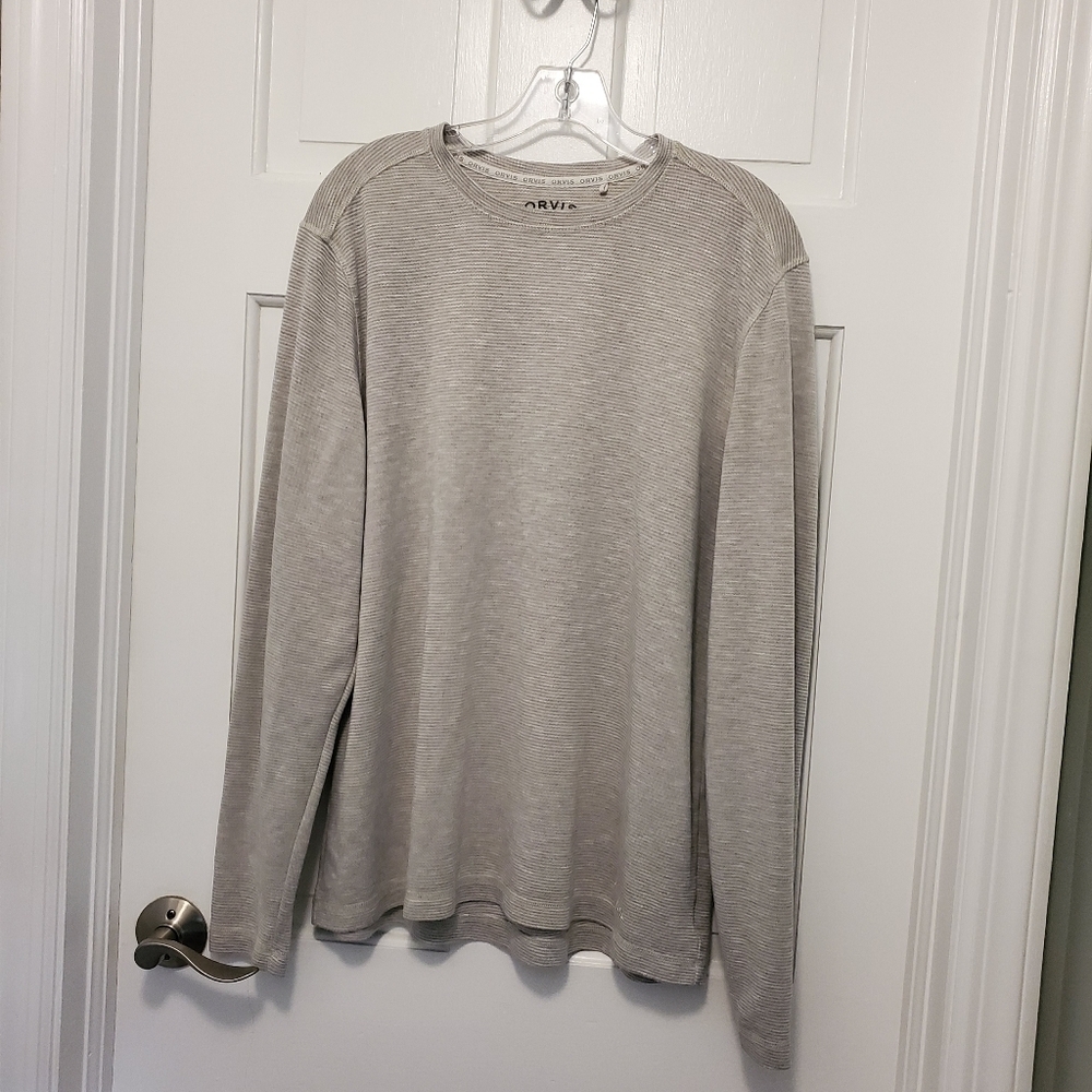 ORVIS Grey Knit Striped Long Sleeve Shirt Size Large, casual, comfy